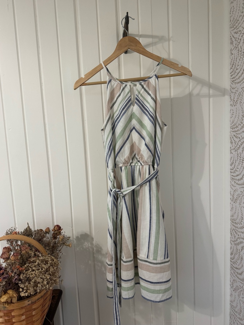 Cotton Linen Striped Midi Dress | Coastal Boho Prairie